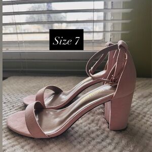 Women's Block Heel Ankle-Tie Sandals in Blush Pink